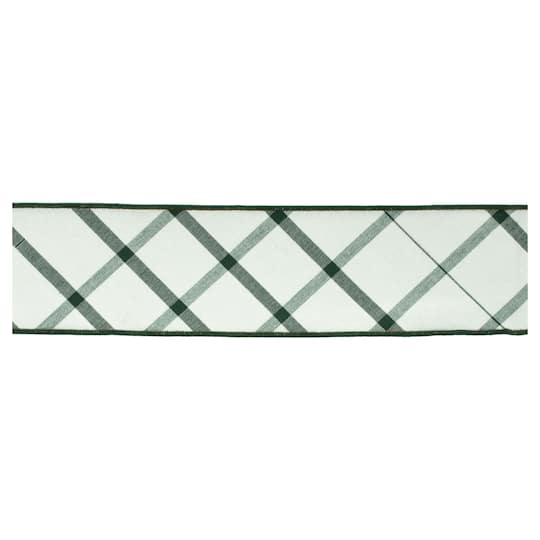 4" x 5yd. Plaid Wired Ribbon By Melrose in White/Green | Michaels®